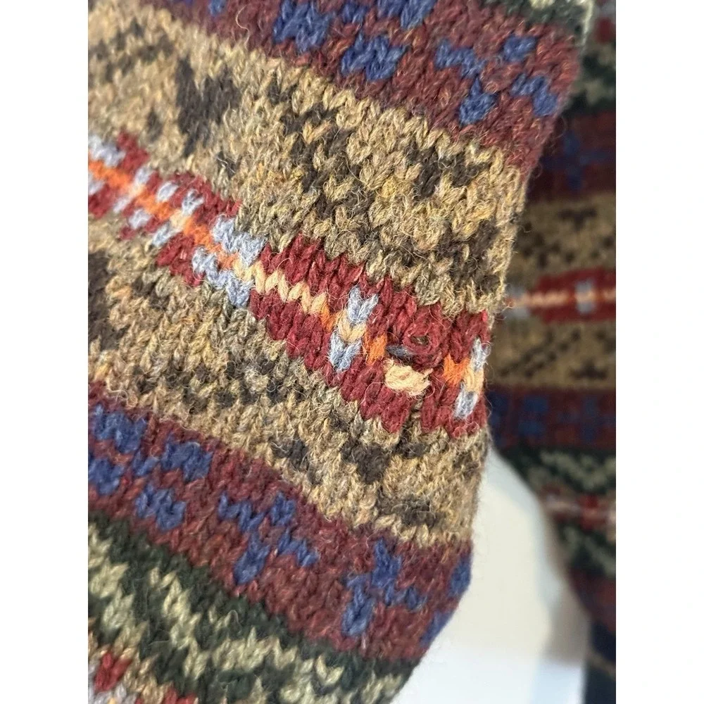 Vintage American Eagle Wool Silk Fair Isle Sweater Mens M Nordic V Neck USA Read